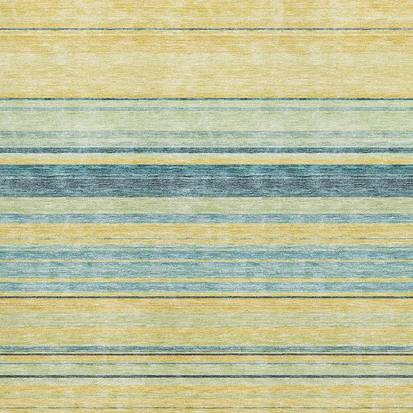 Yellow Ivory And Wheat Striped Washable Area Rug With UV Protection Photo 2