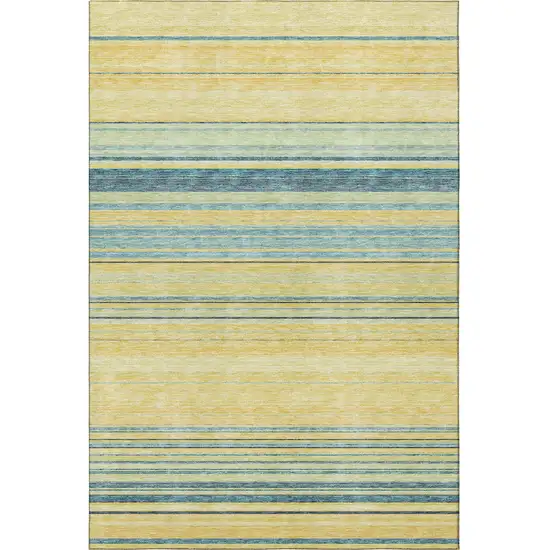 Yellow Ivory And Wheat Striped Washable Area Rug With UV Protection Photo 3