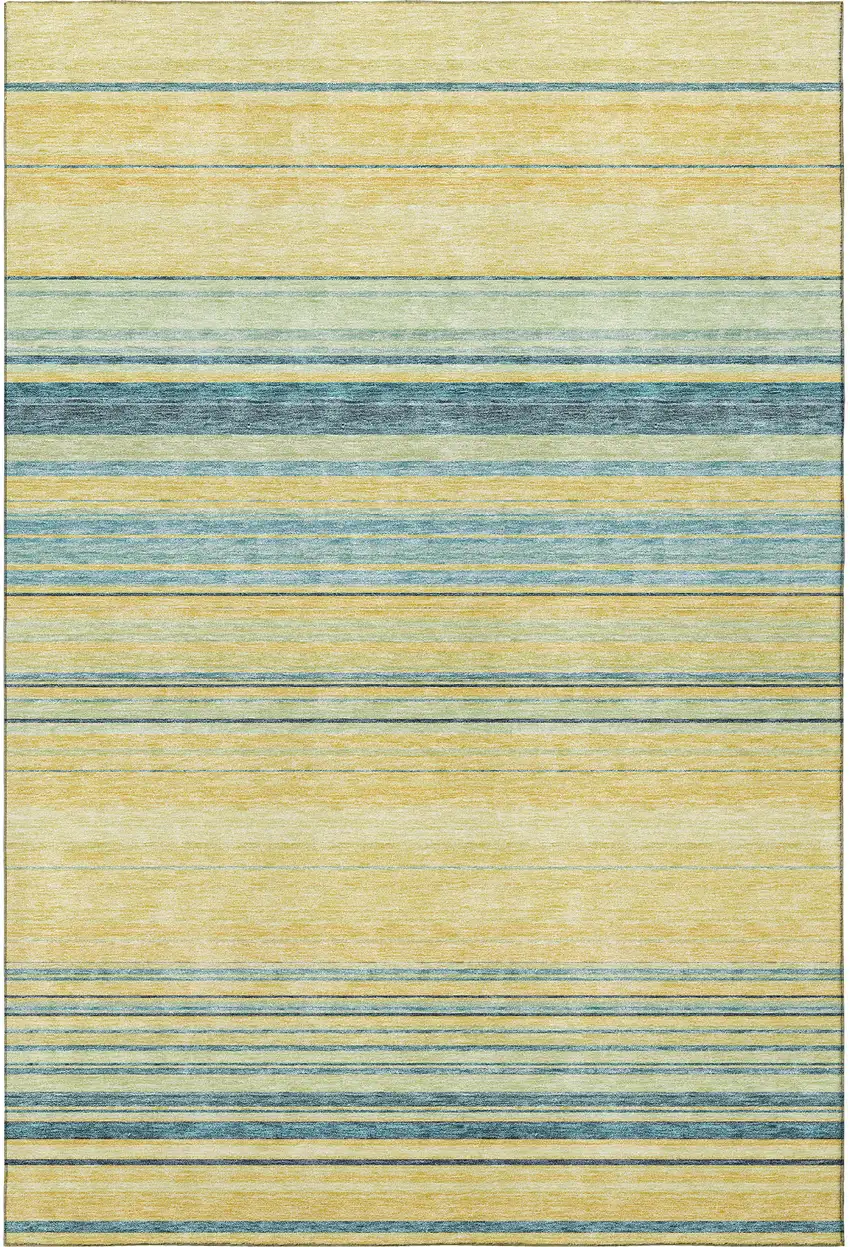Yellow Ivory And Wheat Striped Washable Area Rug With UV Protection Photo 3