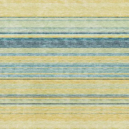 Yellow Ivory And Wheat Striped Washable Area Rug With UV Protection Photo 2