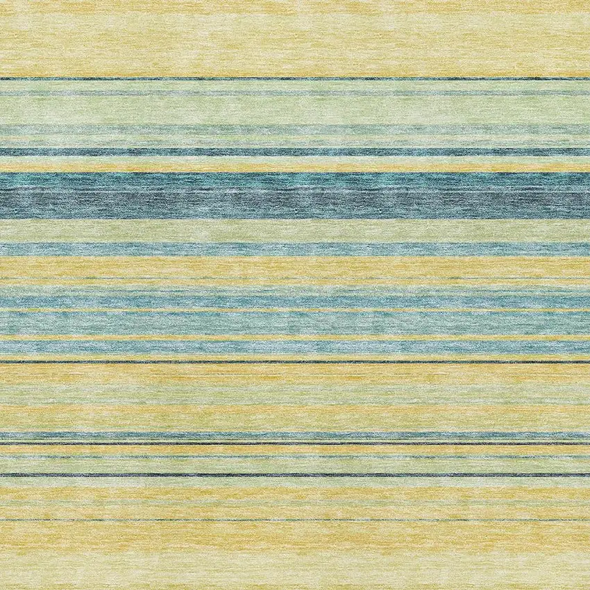 Yellow Ivory And Wheat Striped Washable Area Rug With UV Protection Photo 2
