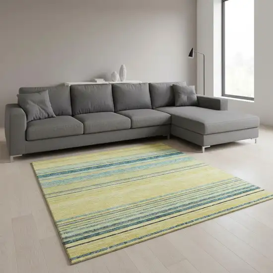Yellow Ivory And Wheat Striped Washable Area Rug With UV Protection Photo 2