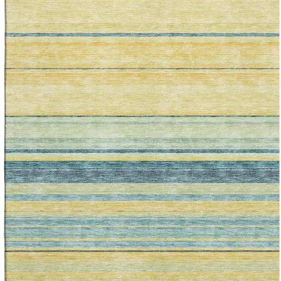 Yellow Ivory And Wheat Striped Washable Area Rug With UV Protection Photo 2