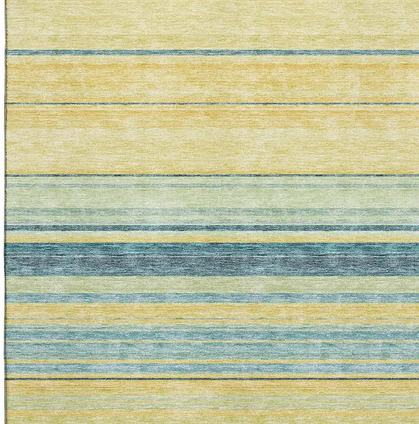 Yellow Ivory And Wheat Striped Washable Area Rug With UV Protection Photo 2