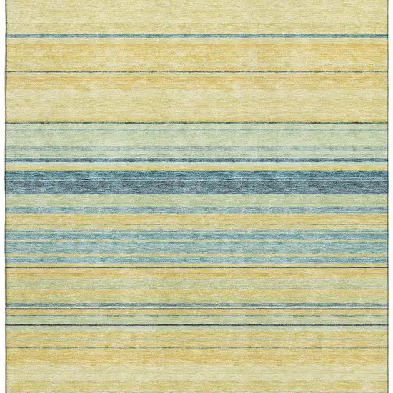Yellow Ivory And Wheat Striped Washable Area Rug With UV Protection Photo 3