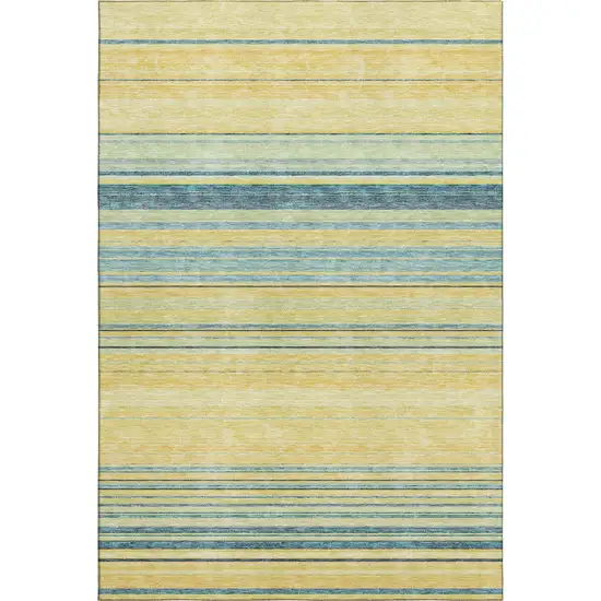 Yellow Ivory And Wheat Striped Washable Area Rug With UV Protection Photo 1