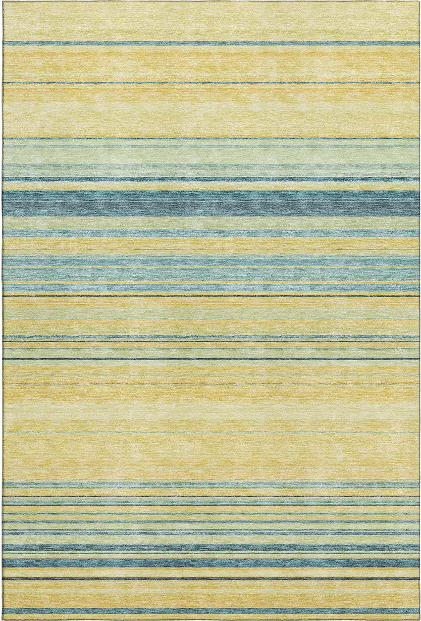 Yellow Ivory And Wheat Striped Washable Area Rug With UV Protection Photo 1