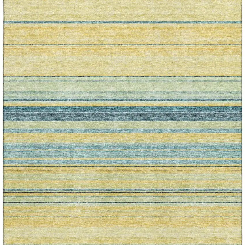 Yellow Ivory And Wheat Striped Washable Area Rug With UV Protection Photo 4