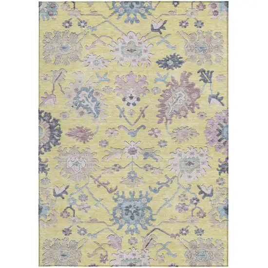 Yellow Lavender And Denim Blue Floral Washable Indoor Outdoor Area Rug Photo 6