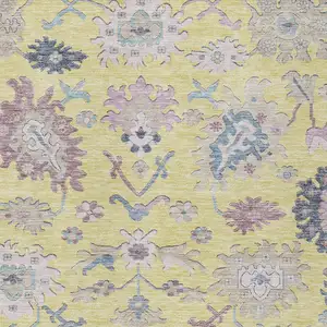 Photo of Yellow Lavender And Denim Blue Floral Washable Indoor Outdoor Area Rug