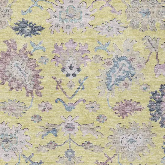 Yellow Lavender And Denim Blue Floral Washable Indoor Outdoor Area Rug Photo 6