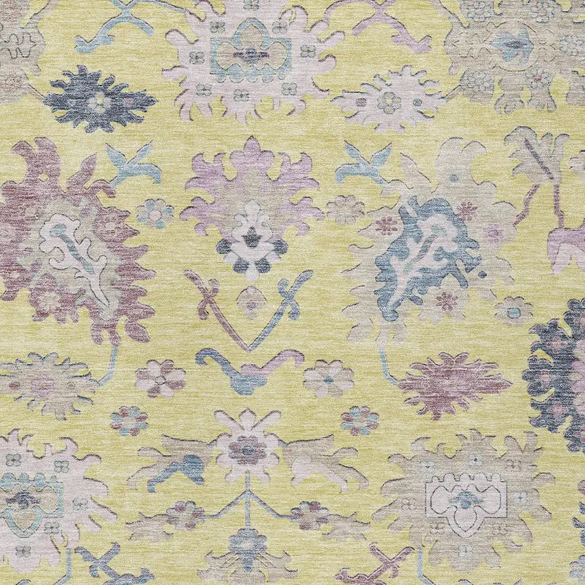 Yellow Lavender And Denim Blue Floral Washable Indoor Outdoor Area Rug Photo 6