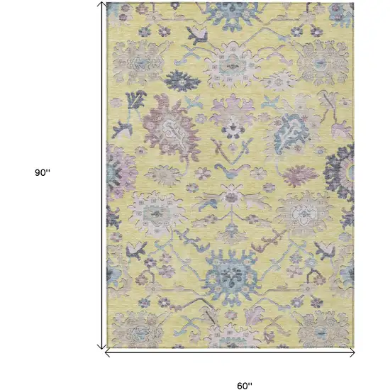 Yellow Lavender And Denim Blue Floral Washable Indoor Outdoor Area Rug Photo 8