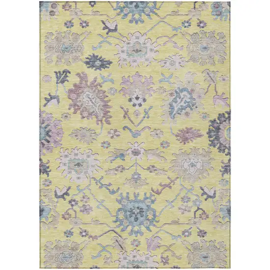 Yellow Lavender And Denim Blue Floral Washable Indoor Outdoor Area Rug Photo 2