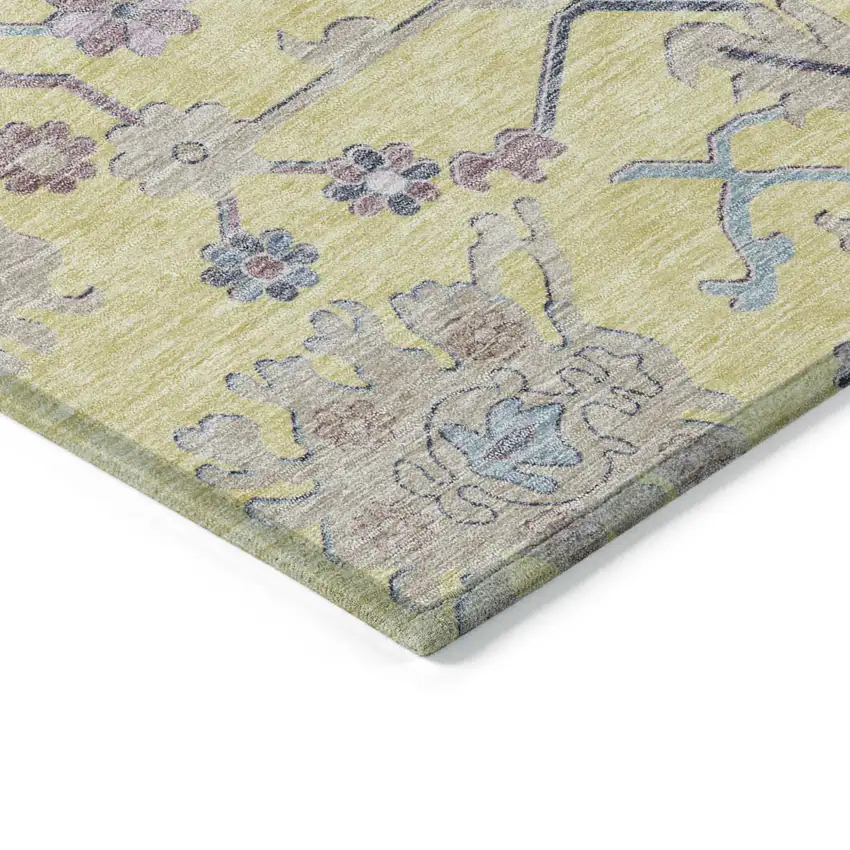 Yellow Lavender And Denim Blue Floral Washable Indoor Outdoor Area Rug Photo 4