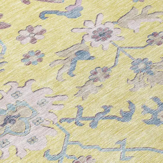 Yellow Lavender And Denim Blue Floral Washable Indoor Outdoor Area Rug Photo 5