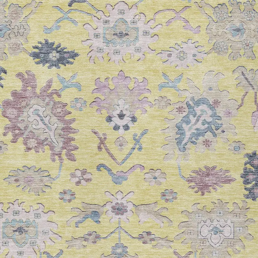 Yellow Lavender And Denim Blue Floral Washable Indoor Outdoor Area Rug Photo 6