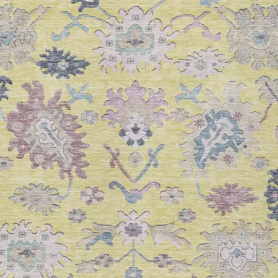 Yellow Lavender And Denim Blue Floral Washable Indoor Outdoor Area Rug Photo 6