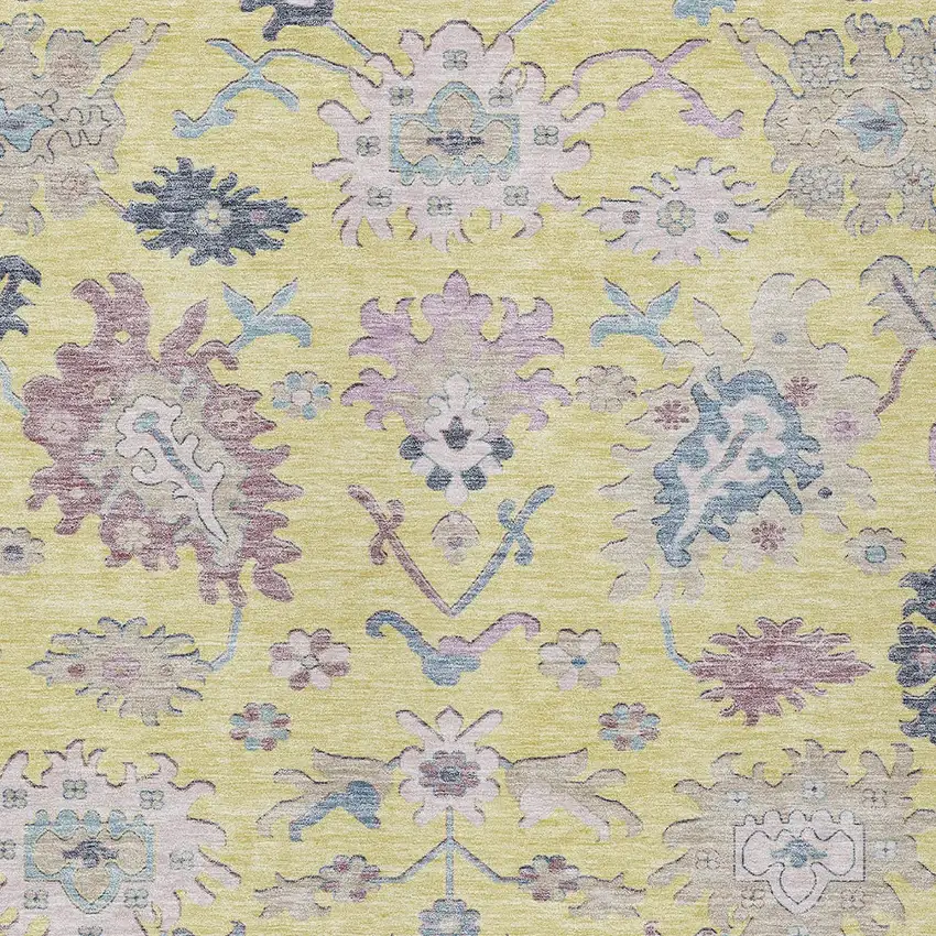 Yellow Lavender And Denim Blue Floral Washable Indoor Outdoor Area Rug Photo 6