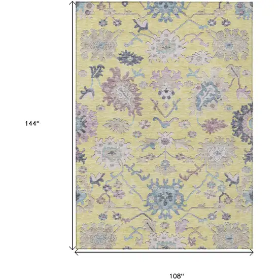 Yellow Lavender And Denim Blue Floral Washable Indoor Outdoor Area Rug Photo 8