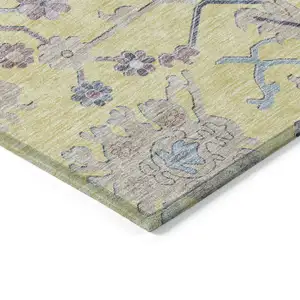 Photo of Yellow Lavender And Denim Blue Floral Washable Indoor Outdoor Area Rug