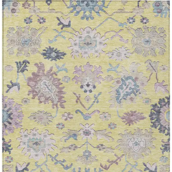 Yellow Lavender And Denim Blue Floral Washable Indoor Outdoor Area Rug Photo 7