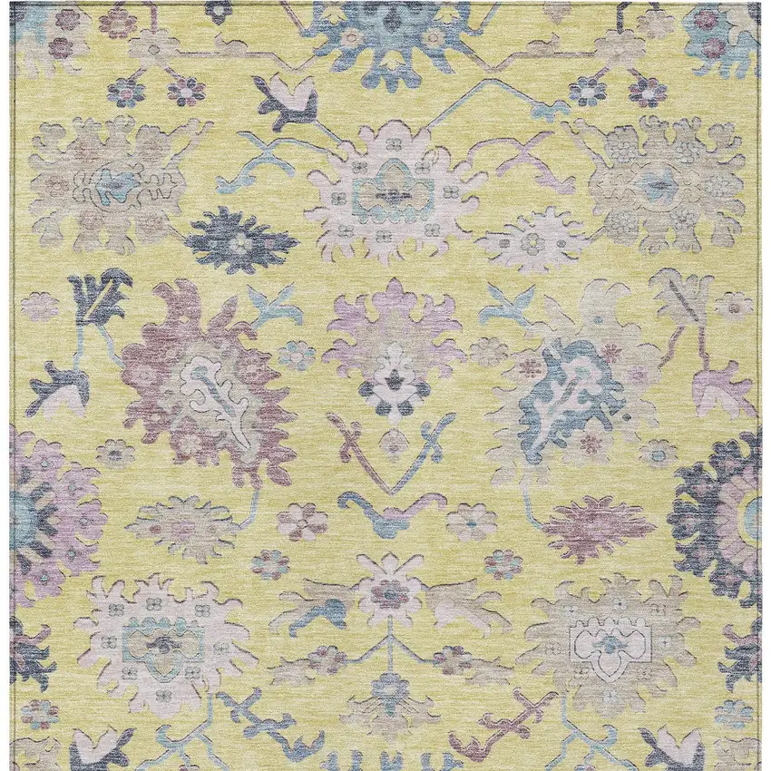 Yellow Lavender And Denim Blue Floral Washable Indoor Outdoor Area Rug Photo 7