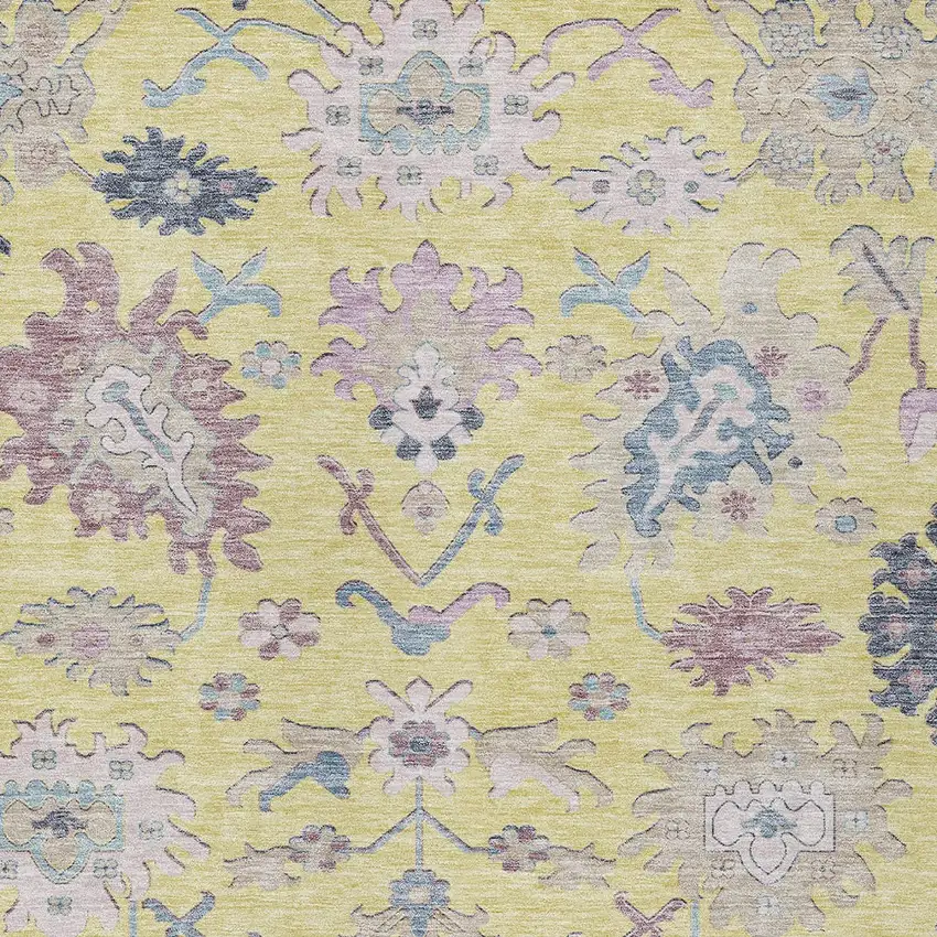 Yellow Lavender And Denim Blue Floral Washable Indoor Outdoor Area Rug Photo 6