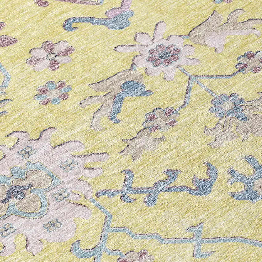 Yellow Lavender And Denim Blue Floral Washable Indoor Outdoor Area Rug Photo 5