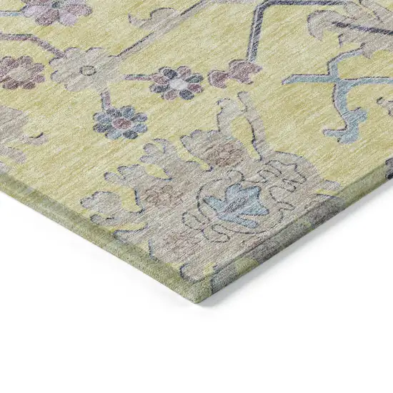 Yellow Lavender And Denim Blue Floral Washable Indoor Outdoor Area Rug Photo 4
