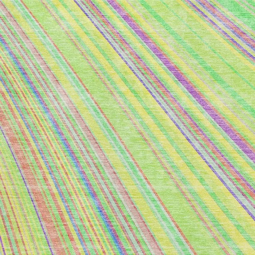 Yellow Lime Green And Purple Striped Washable Area Rug With UV Protection Photo 3