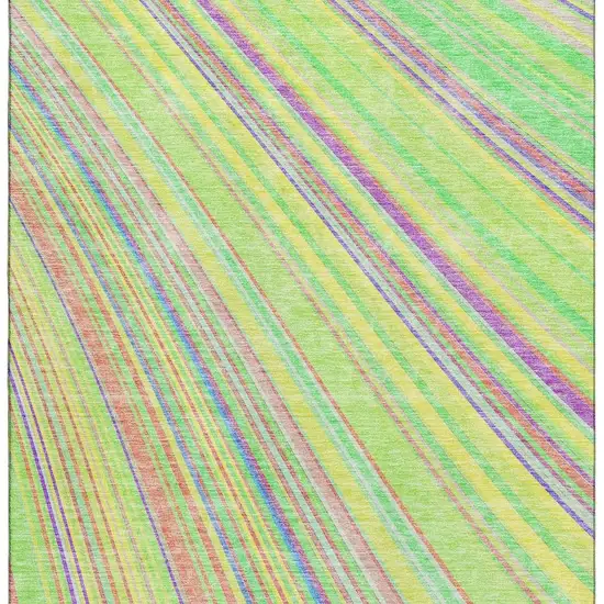 Yellow Lime Green And Purple Striped Washable Area Rug With UV Protection Photo 4