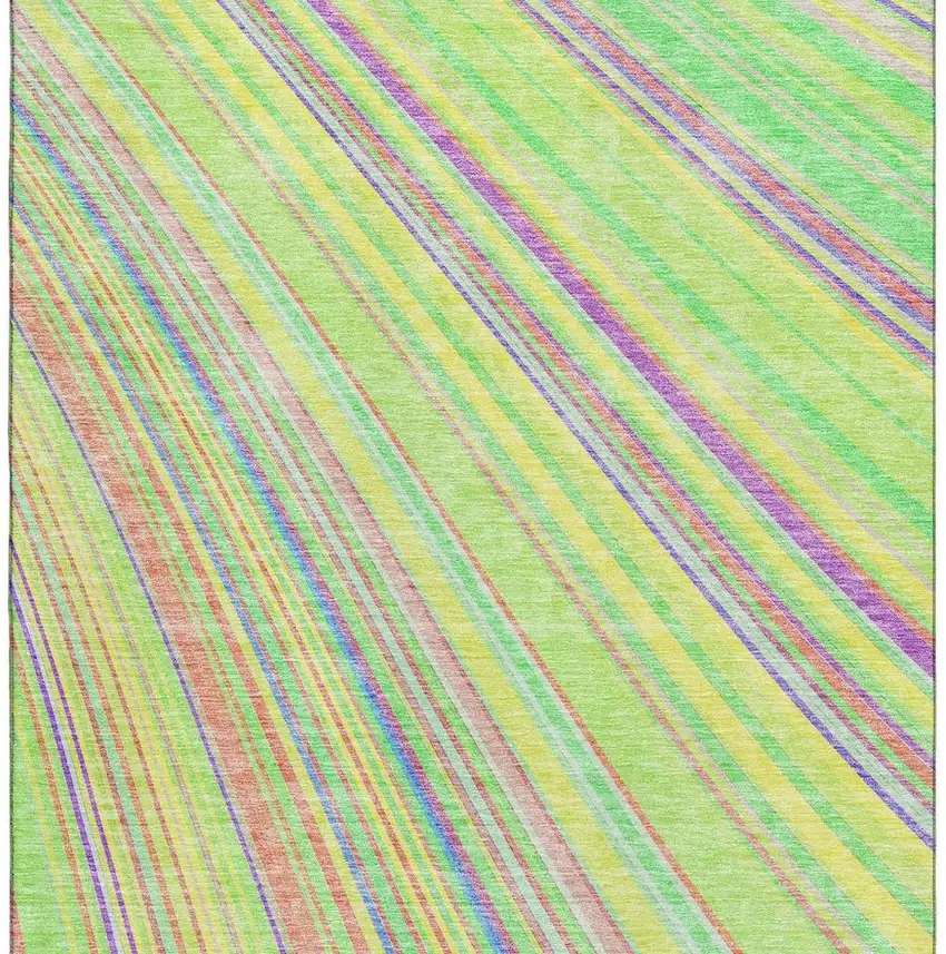 Yellow Lime Green And Purple Striped Washable Area Rug With UV Protection Photo 4