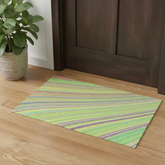 Yellow Lime Green And Purple Striped Washable Area Rug With UV Protection Photo 1