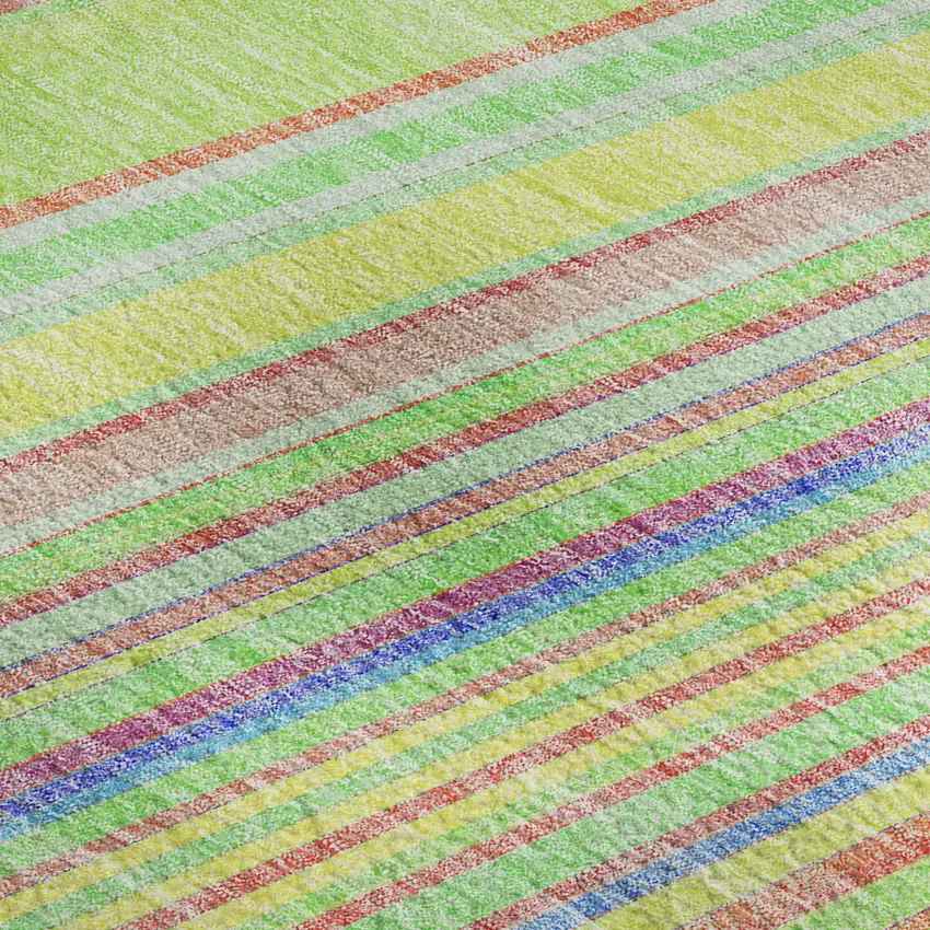 Yellow Lime Green And Purple Striped Washable Area Rug With UV Protection Photo 2