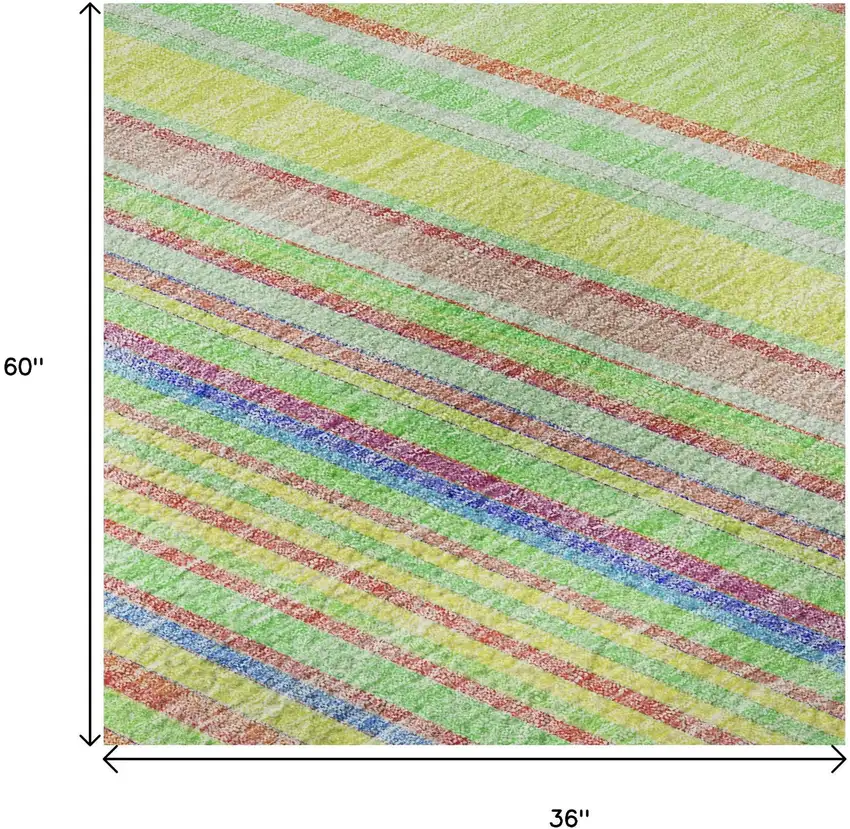 Yellow Lime Green And Purple Striped Washable Area Rug With UV Protection Photo 9