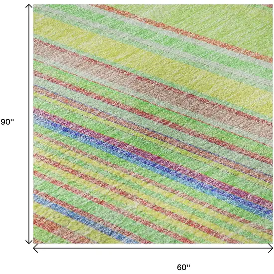 Yellow Lime Green And Purple Striped Washable Area Rug With UV Protection Photo 9