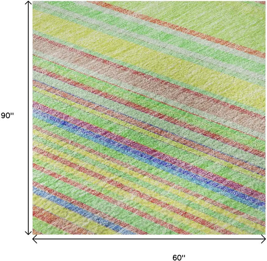 Yellow Lime Green And Purple Striped Washable Area Rug With UV Protection Photo 9