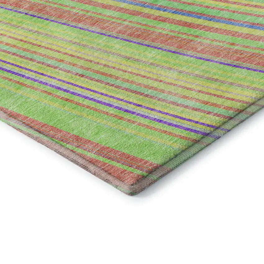 Yellow Lime Green And Purple Striped Washable Area Rug With UV Protection Photo 6