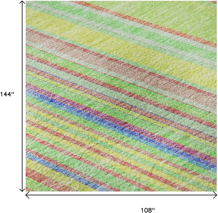 Yellow Lime Green And Purple Striped Washable Area Rug With UV Protection Photo 8