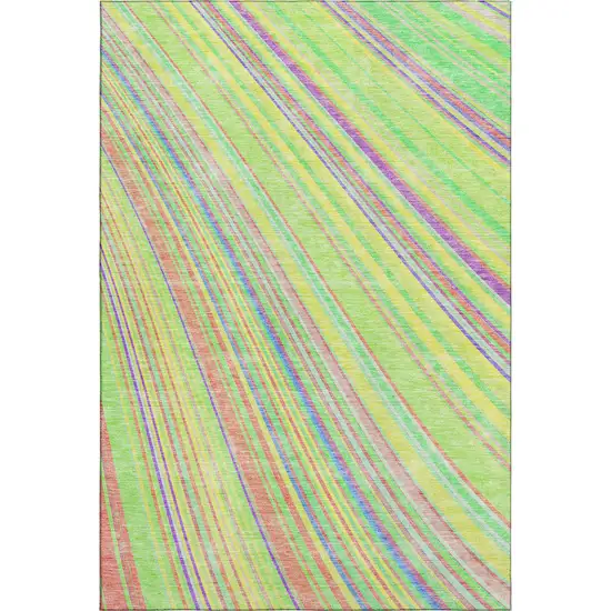 Yellow Lime Green And Purple Striped Washable Area Rug With UV Protection Photo 4