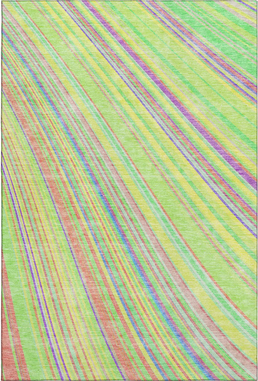 Yellow Lime Green And Purple Striped Washable Area Rug With UV Protection Photo 4