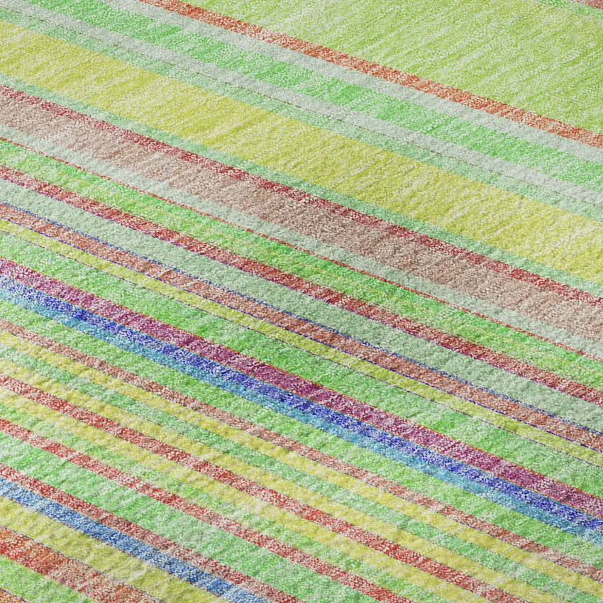 Yellow Lime Green And Purple Striped Washable Area Rug With UV Protection Photo 1