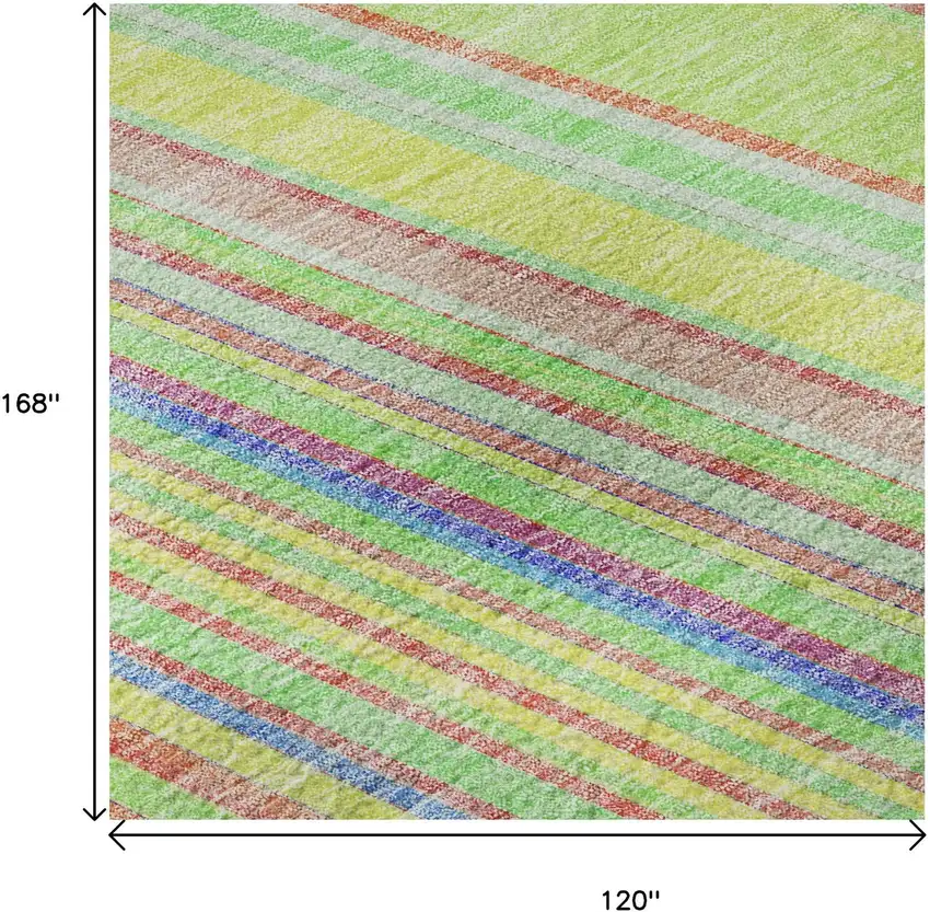 Yellow Lime Green And Purple Striped Washable Area Rug With UV Protection Photo 8