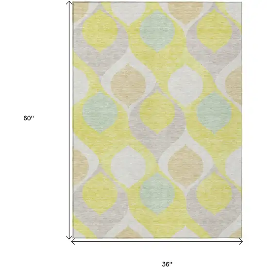 Yellow Mint Green And Beige Ogee Washable Indoor Outdoor Area Rug Photo 7