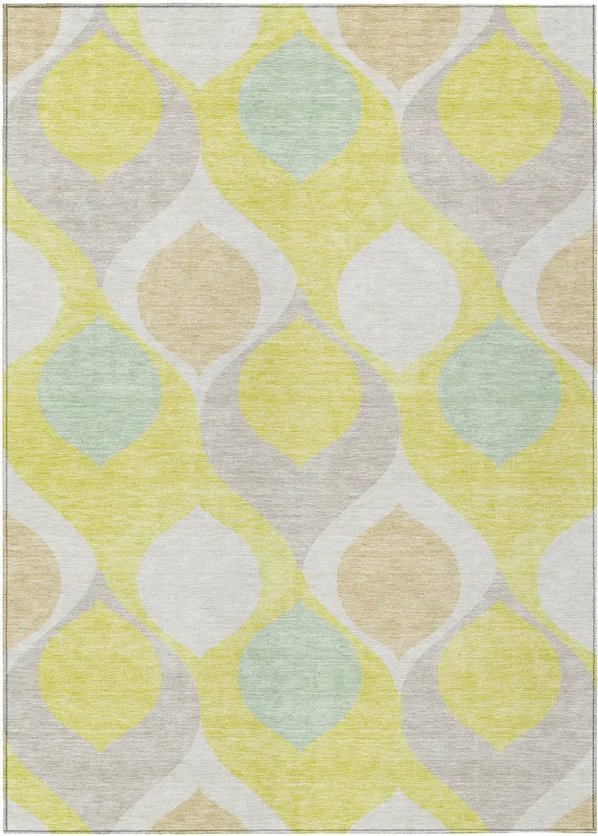 Yellow Mint Green And Beige Ogee Washable Indoor Outdoor Area Rug Photo 1