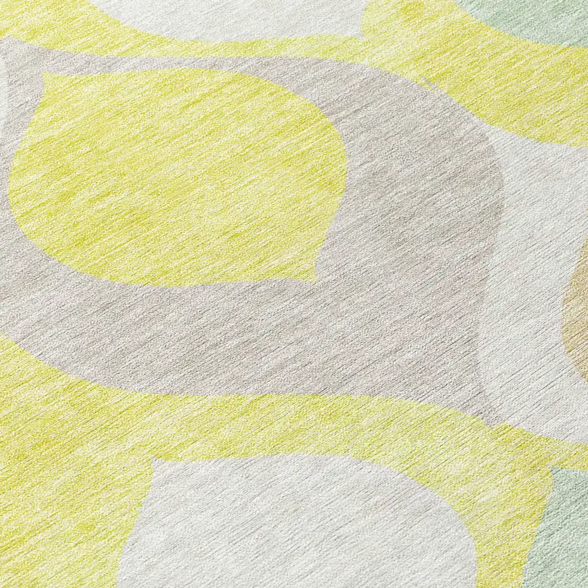 Yellow Mint Green And Beige Ogee Washable Indoor Outdoor Area Rug Photo 4
