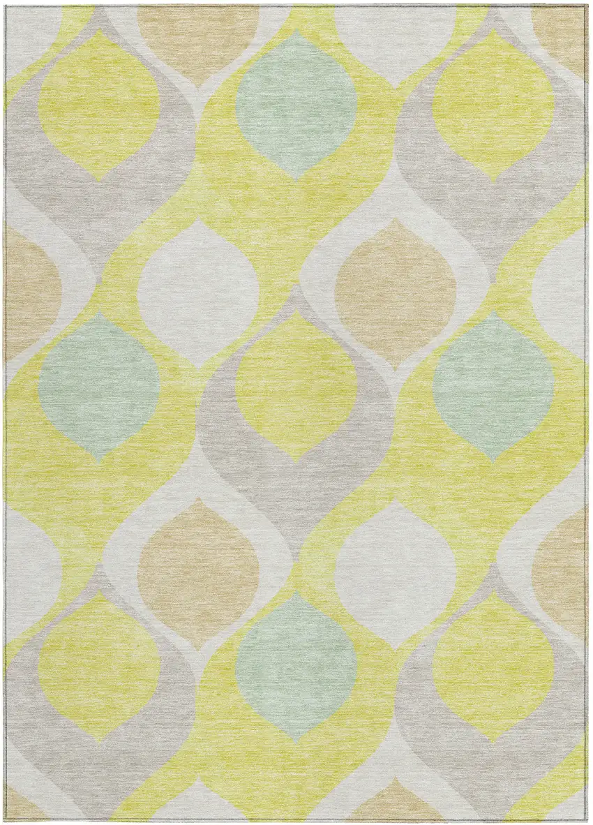 Yellow Mint Green And Beige Ogee Washable Indoor Outdoor Area Rug Photo 5