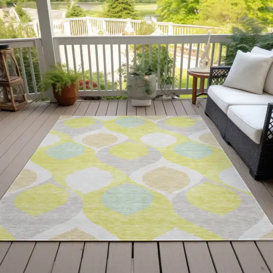 Yellow Mint Green And Beige Ogee Washable Indoor Outdoor Area Rug Photo 6