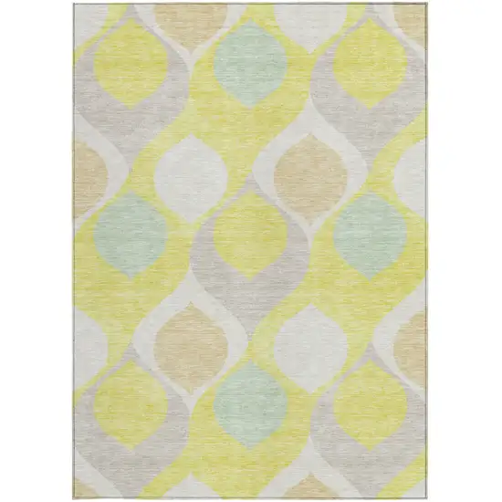 Yellow Mint Green And Beige Ogee Washable Indoor Outdoor Area Rug Photo 5